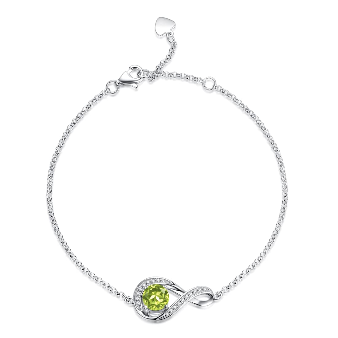 GEMLANTO 925 Sterling Silver Bracelet Infinity Created Peridot August Birthstone Link Bracelets for Women Daughter Danity Birthday Anniversary valentines day Jewellery Gifts for Her 17+1.5+1.5CM