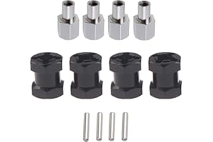 AMOGOT 4Pcs Alloy 12mm Wheel Hex Hub 15mm Offset Extension Hex Drive Adapter Combiner Coupler for 1/10 RC Crawler Axial Scx10 90046 Wraith D90 Redcat gen7 Wrangler Everest 10 2wd Slash (Black,15mm)