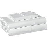 Amazon Basics Soft Organic Cotton Sheet Set with 1-Piece Pillowcase, GOTS-Certified, Twin XL, White