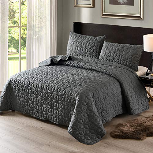 Exclusivo Mezcla 3-Piece King Size Quilt Set with Pillow Shams, as Bedspread/Coverlet/Bed Cover(Rhombus Steel Grey) - Soft, Lightweight, Reversible& Hypoallergenic