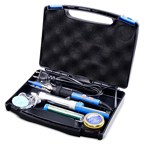 KINCREA Soldering Iron Kit Electronics with ON/OFF Switch and Adjustable Temp, Welding Tool Soldering Gun with 5 Soldering Tips, Desoldering Pump, Metal Stand with Sponge, Solder Wire, ESD Tweezers