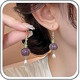 Yheakne Vintage Purple Tulip Flower Drop Earrings Flower Pearl Earrings Acrylic Floral Dangle Earring Purple Pumpkin Melon Earring Jewelry for Women