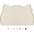 Coomazy Cat & Dog Feeding Mat, Thicker Non-Slip Silicone Mat with Raised Edge, Waterproof for Food & Water (Beige, Medium)
