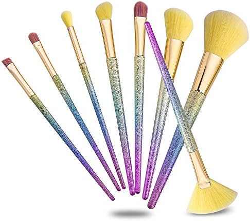 ILOBE 2017 Professional Rainbow Scrab Handle Yellow Hair Foundation Brushes for Powder Eyebow Contour Blending Eyes , 8 Piece