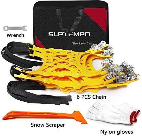 SUPTEMPO Snow Chains, 6 Set Emergency Anti Slip Tire Chains with Upgrade TPU Car Snow Chain for Trucks Minivan Pickup SUV/ATV/UTV Winter Universal Tires 6.5"-10.8"(165mm-285mm) - Thumbnail 6