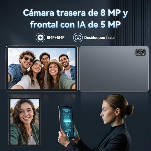 TABWEE Android 16 Tablet con Teclado - 24 GB RAM+ 256 GB ROM(2 TB TF), Octa-Core, Gemini AI, Widevine L1, Tablet 10 Pulgadas, 5000mAh, 8MP+5MP, Face ID, GPS (Garantía de 4 años)