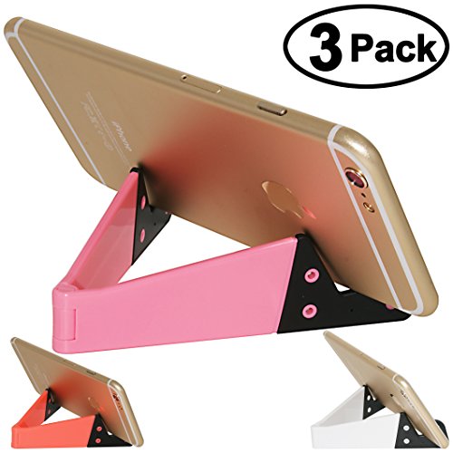Honsky Cell Phone Tablet Stand, 3 Packs Universal Foldable Pocket-Sized Plastic V Smartphone Cellphone Desk Holde, Compatible with iPad Mini, iPhone, Samsung Android Device, Orange Red,White,Pink