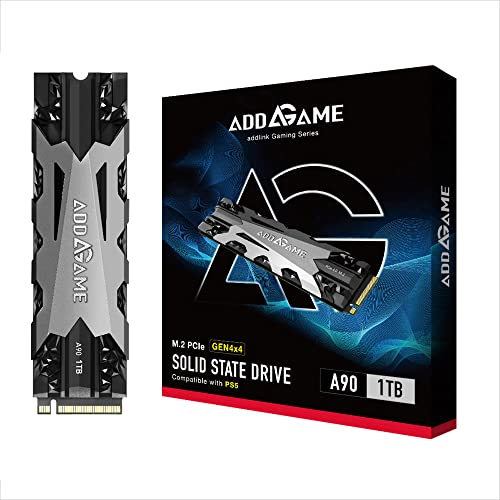 addlink AddGame A90 1TB PCIe Gen4x4 NVMe Gaming Internal SSD with Heatsink, Compatible with PS5, 3D TLC NAND Speed up to 5000MB/s M.2 2280 Internal Solid-State Drive…