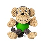 EETOYS Plush Squeaky Dog Toys with Durable Chew Rubber Ball Body for Small Dogs Puppy Teething (Monkey)