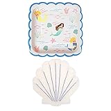 Meri Meri Let's Be Mermaids Party Collection Plates and Napkins Party Pack (Mermaid Large Plate/Shell Small Napkin)