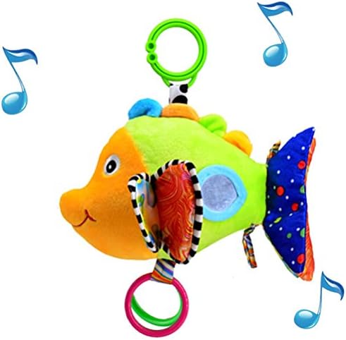 Wingingkids Toys For Boys and Girls, Fun Musical Soft Plush Baby Rattle Stroller Toddler Toy, Fish Rattle with Soft Teether, Mirror, Over 30 Melodies, Gender Neutral Baby Shower Toys for Newborns