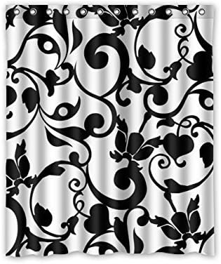 Black And White Damask Pattern Classic Vintage French Floral Swirls Funny Art Decor Shower Curtain 60X72 Inch