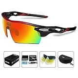 COSVER Polarized Sport Sunglasses for Mens Women Cycling Running Fishing with 5 Interchangeable Lenses Glasses (Black&Red, Multicoloured)