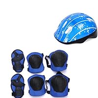 Yooha 7Pcs Kids Bike Helmet and Pads Set, Kids Protective Gear Set Adjustable Safety Helmet Knee Pads Elbow Pads Wrist Guards Set for Skateboard Roller Skating Cycling (Blue)