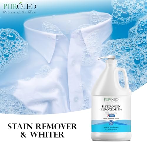 PUROLEO Hydrogen Peroxide 3% Solution, 128 Fl Oz/3784 mL (Made in Canada), Multipurpose Household Cleaner, Stain Remover & Fabric Whitener, Cleaning Liquid for Laundry, Surfaces & General Cleaning