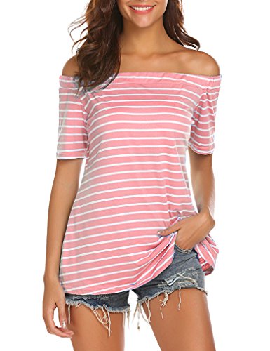 Naggoo women sexy off the shoulder striped blouse short…