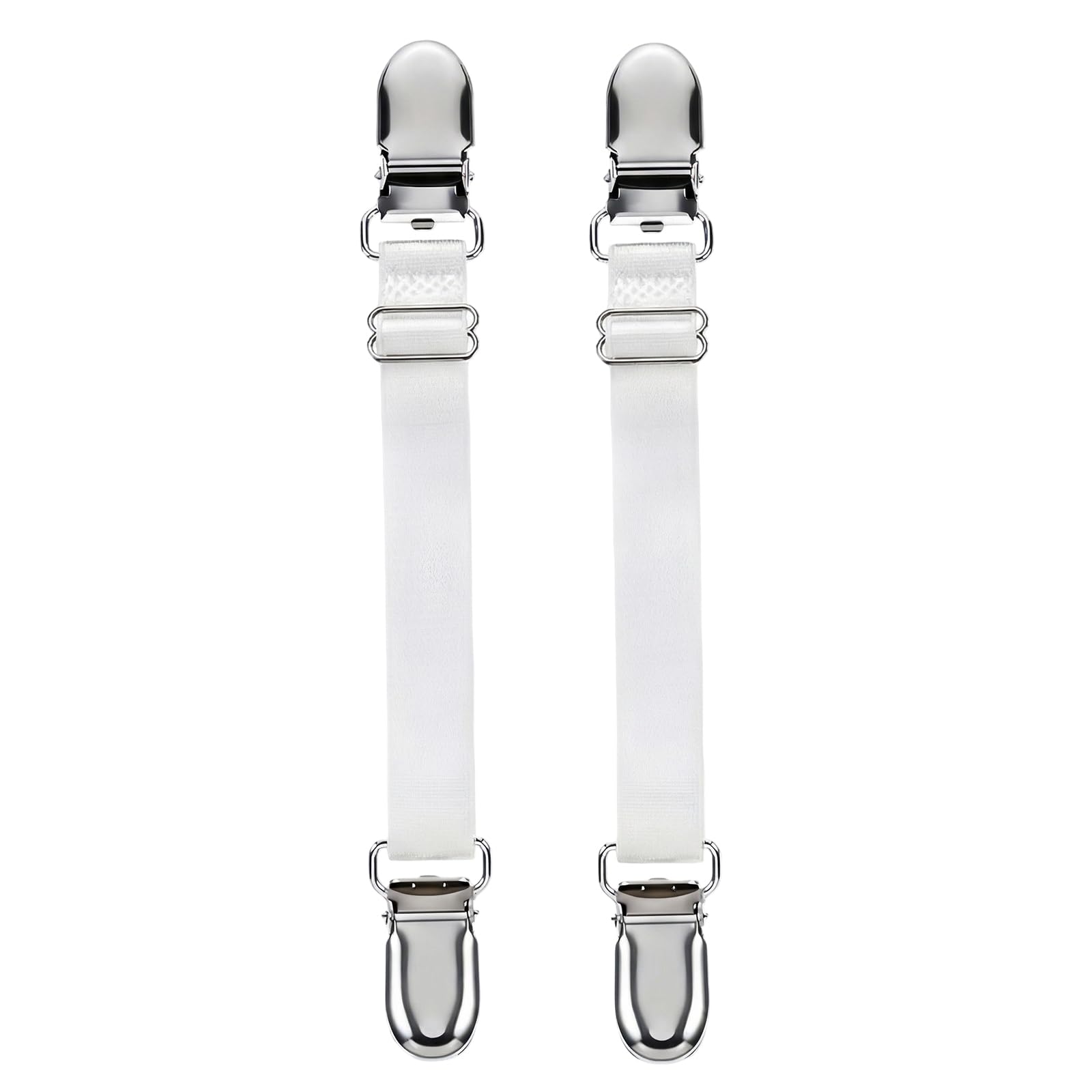 ericotry 1 Pair (2PCS) Multifuction Adjustable Elastic Stocking Clip Garter Suspender Belt Accessories with Straps and Clips for Stockings (White I style)
