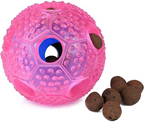 Wangou Interactive Dog Toy - IQ Treat Ball Food Dispensing Toys for Small Medium Large Dogs Durable Chew Ball - Nontoxic Rubber and Bouncy Dog Ball - Cleans Teeth (Rose)