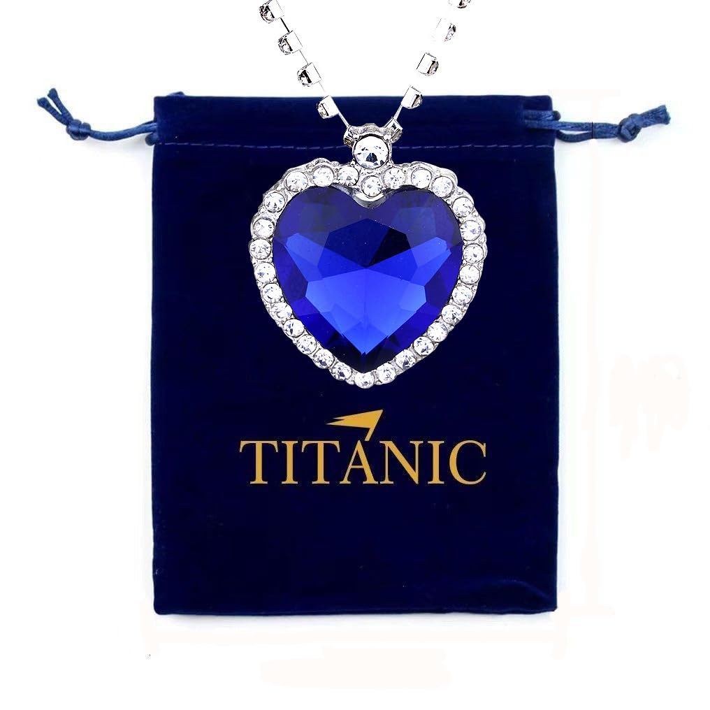 fdsmall Titanic Heart of the Ocean Necklace Love Heart Pendant Necklace Forever Sapphire Pendant Shining Crystal Zircon Jewelry Gifts for Women (Blue)