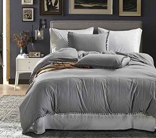 PerfectED Duvet Cover Set with Zipper Closure Microfiber Bedding Set with Furry Little Balls-3 Piece set (1 Quilt+2 Pillowcase) King,Light Gray