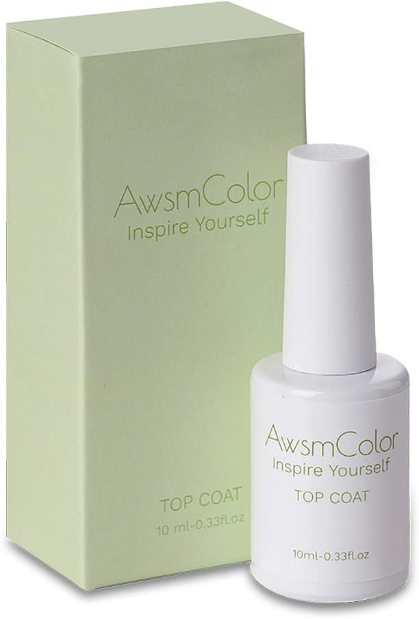 Top Coat Nail Polish, AwsmColor No Wipe Gel Top Coat, 10ml Soak Off Top Coat for Gel Nail Polish Mirror Shine Finish Long Lasting