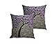 MHB Oil Painting Black Large Tree and Purple Flower Linen Decorative Pillowcase Cushion Cover 18 x18 Inch Pack of 2 (Grey)
