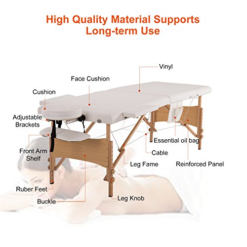 Portable Massage Table Spa Bed,76" Professional Height Adjustable 2 Folding Salon Bed with Carry Bag(White)