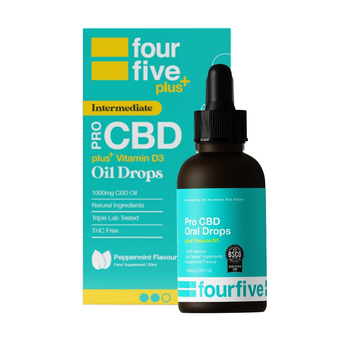 fourfive CBD Oil 1000mg (High Strength) with Vitamin D3, Peppermint, Muscle & Sleep Aid, Natural & Vegan Friendly - 30ml