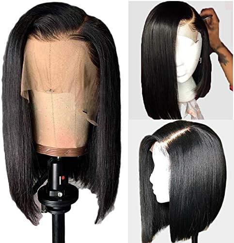 CYNOSURE Short Lace Front Wigs Human Hair Bob Wig for Black Women Straight Frontal Wigs 150% Density (8, natural black)
