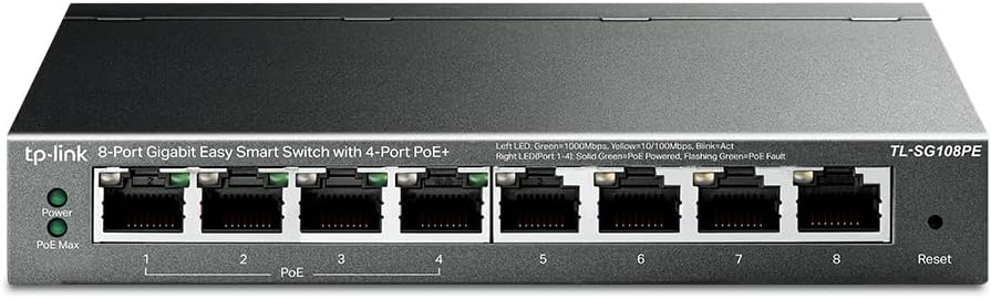 TP-Link TL-SG108PE Easy Smart Switch 8 Port Gigabit 4 PoE+ 55W PoE Managed