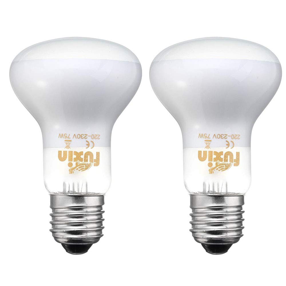 POFET 2pcs Reptile Heating Bulbs, Durable Infrared Heat Lamp Warming Light Bulb White Pet Light for Reptile and Amphibian Lizard Tortoise Spider Snake Chameleon 220-240V(75W)