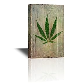 Green Marijuana Leaf on Wooden Style Background