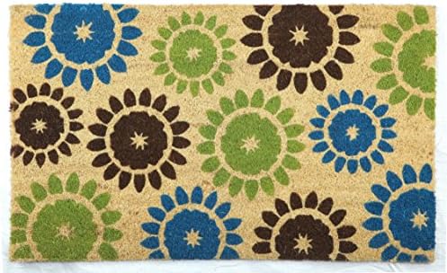 "Flower Mat 5" Doormat by Castle Mats, Size 18 x 30 inches, Non-Slip, Durable, Made Using Odor-Free Natural Fibers