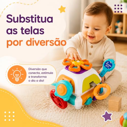 Brinquedo Sensorial Bebê Infantil Montessori 10 em 1 Cubo de Atividades Educativo, Coordenação Motora, Desenvolvimento Cognitivo, Estímulo Tátil, Aprendizado Precoce, Crianças 1 2 3 Anos