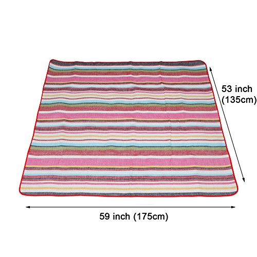 Oops Style Foldable Picnic Blanket Tote Rug Waterproof With Shoulder Strap Beach Camping Outdoor Blanket Mat 59''x 53'' Red Stripe - Thumbnail 2