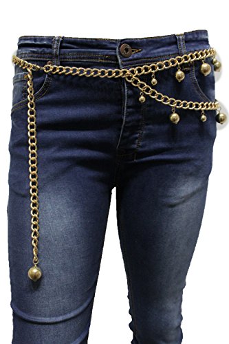 TFJ Women Fashion Belt Hip High Waist Metal Chain Balls Charms Plus M L XL Gold Color