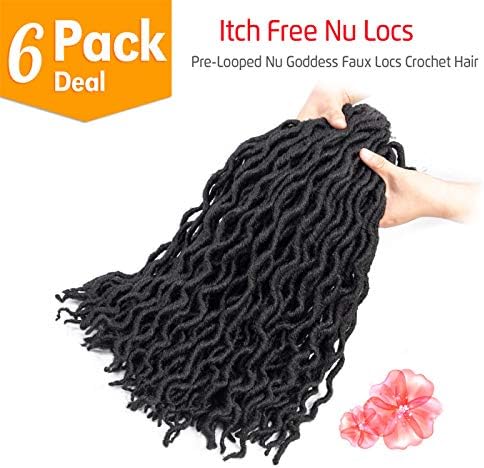 Forevery Nu Locs Crochet Hair 14inch 6Packs/lot Goddess locs Crochet Hair 100% Premium Fiber Faux Locs African Roots Dreadlock Synthetic Braiding Hair Extensions (14", 1B-6pcs) …