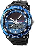 Fanmis Men's Solar Powered Casual Quartz Watch Digital & Analog Multifunctional Sports Watch Blue