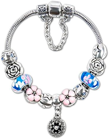 Fashion Charm Bracelet LoveSea Silver Plated Snake Chain Bracelets Jewelry Crystal Beads--Love Gifts for Girls Women,style 2
