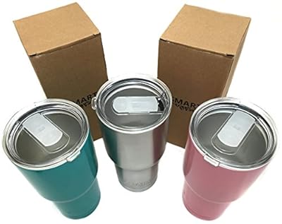 Smart Coolers - Double Wall Stainless Steel Travel Tumbler Cup - Premium Insulated Mug - Same Technology as Yeti - Keep Coffee and Ice Tea - Clear & Sliding Lid (24 oz & 30 oz)