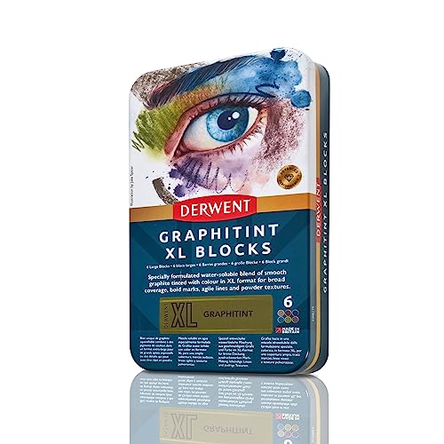 Derwent Graphitint XL Blocks, special blend of graphite & colour, Tin of 6