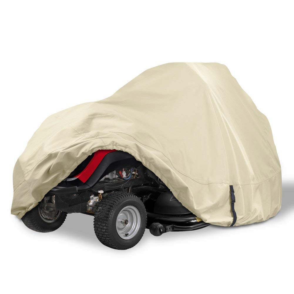Porch Shield Heavy Duty 600D Polyester Lawn Tractor Cover, 100% Waterproof Universal Riding Lawn Mower Cover (Up to 62" Decks, Tan)