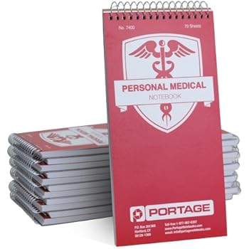 Portage Personal Medical Notebook And Journal Durable 8 X 4 Logbook For Tracking Daily Drug Intake Blood Sugar Levels And Blood Pressure 12 - 