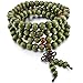INBLUE Men,Women's 8mm Wood Bracelet Link Wrist Necklace Chain Tibetan Buddhist Green Sandalwood Bead Prayer Buddha Mala Chinese knot Elastic