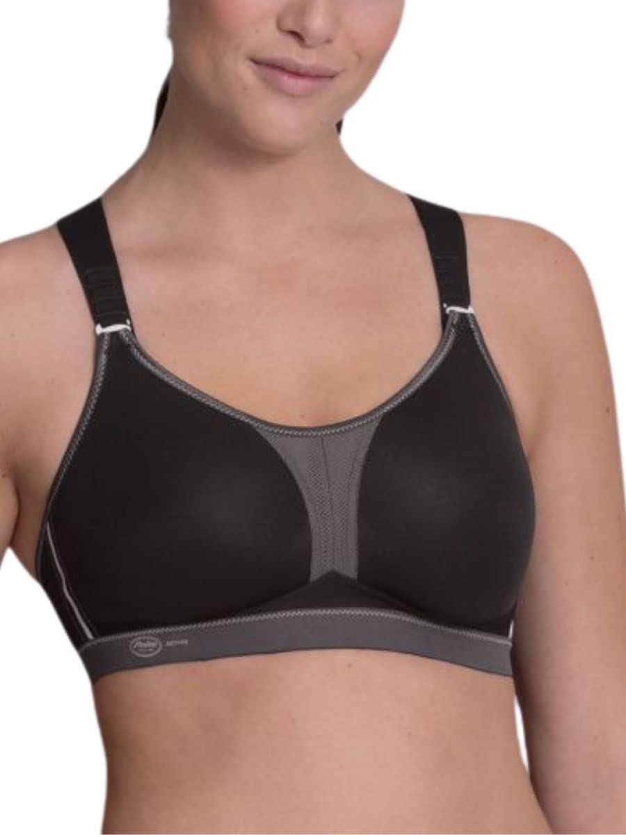 Anita - Dynamix Star Racerback - Mujer - Sujetador deportivo - Transpirable, Negro/Carbón, 34DDD