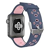 peak Apple Watch Band 38mm, Soft Silicone Replacement Wristband Sports Strap with Buckle for Apple Watch Series 1/2/3 (Adaptors Included), Blue/Pink