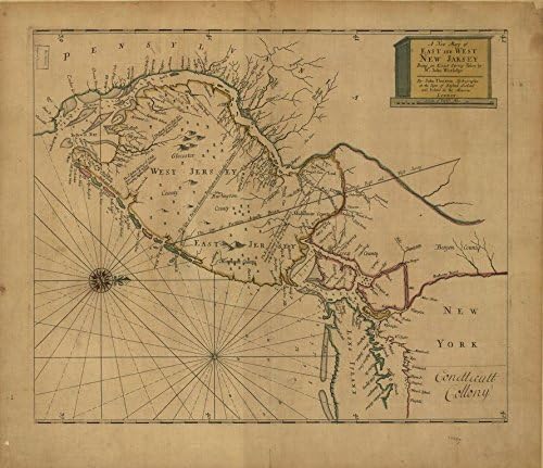 Historic Prints HP 18" x 24" 1706 New Map Of East &amp; West New Jersey Exact Survey