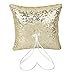 Tinksky Sparkling Rhinestones Bridal Wedding Ceremony Ring Sequins Bearer Pillow with White Ribbon (Gold)