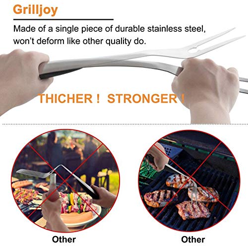 grilljoy 6pc Heavy Duty BBQ Grilling Tools Set - Extra Thick Stainless Steel Grilling Accessories with Black Portable Bag. Perfect BBQ Grill Set Gifts for Men Dad on Father's Day Birthday - Thumbnail 3