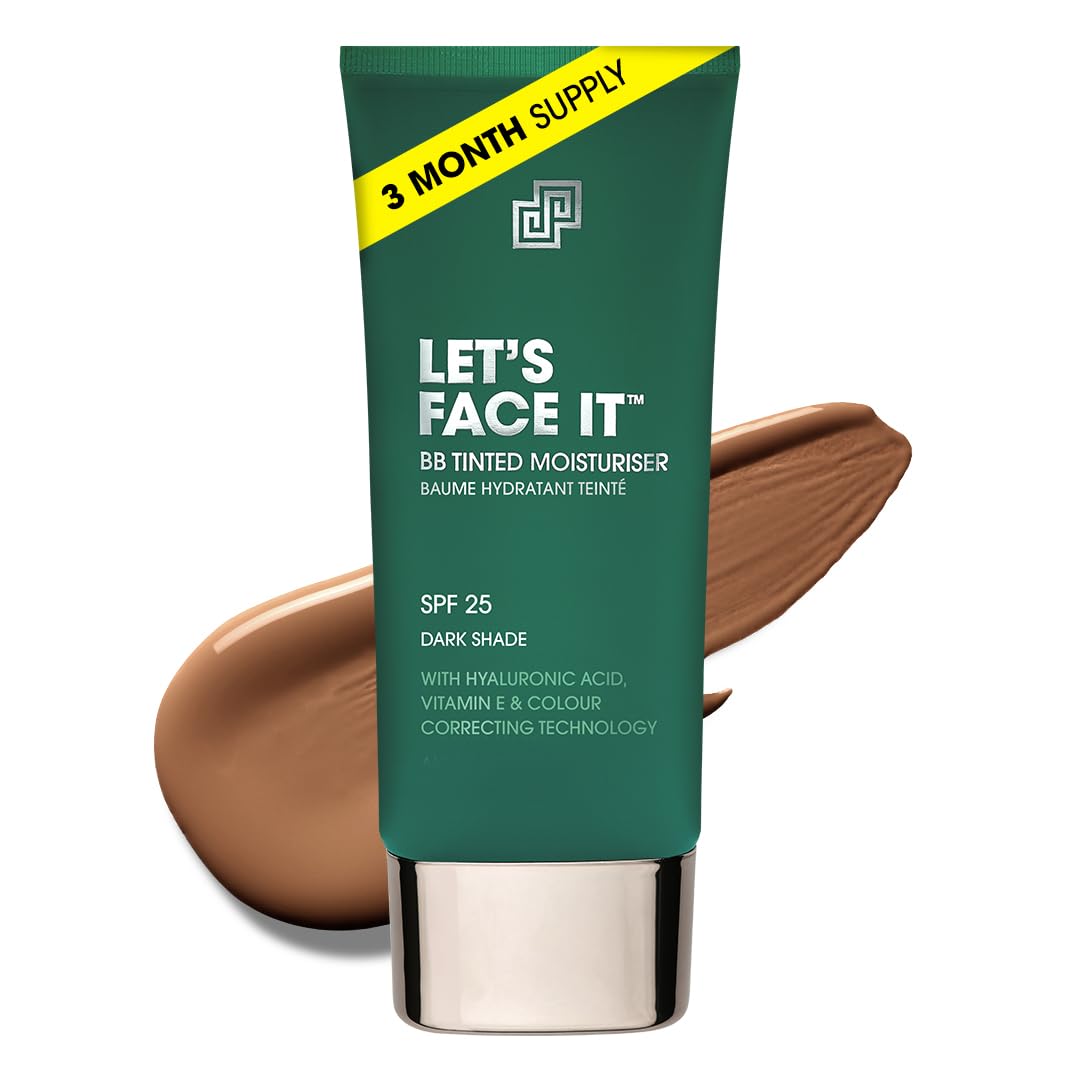 Shakeup Cosmetics Mens BB Tinted Moisturiser, Vegan Makeup for Men, Natural Coverage for Redness & Blemishes, 24hr Moisturisation with SPF, Easy Application, Dark Shade, 50ml. Aka. LET'S FACE IT